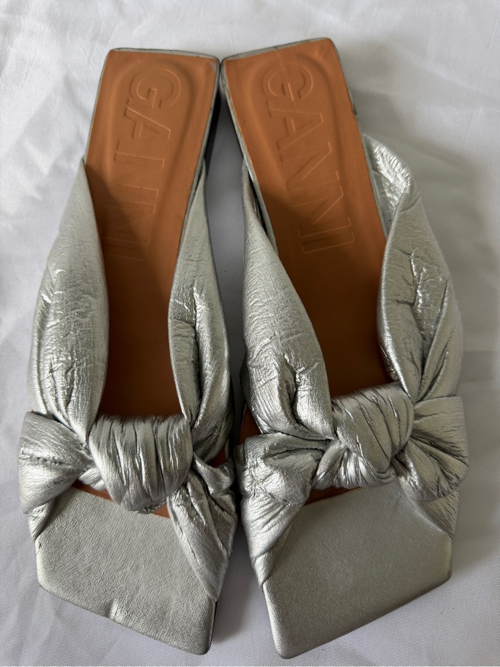 Ganni Silver Knotted Slide Mules